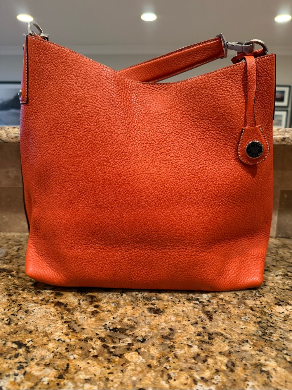 Vintage Y2K Dooney & Bourke Pebbled Leather Shoulder Bag in Vibrant Orange
